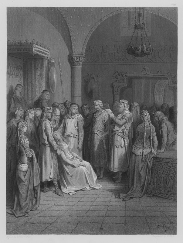 King Arthur reading the Letter of Elaine  by Gustave after Dore