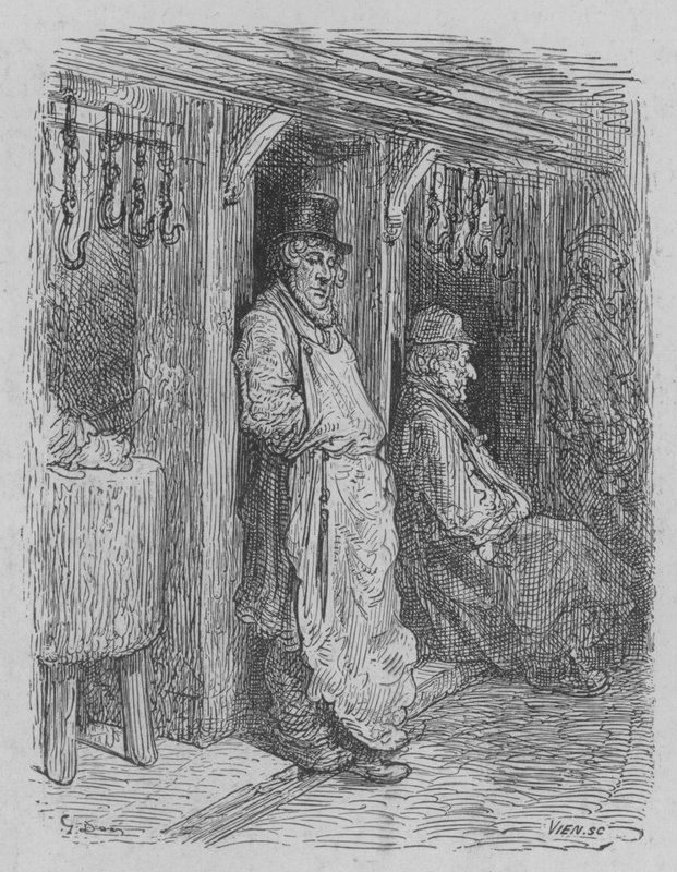 Le Boucher Attendant Sa Pratique  by Gustave after Dore