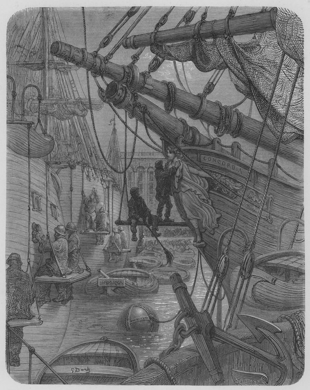 Le Vaisseau Concordia, Dans Un Bassin Des Docks  by Gustave after Dore