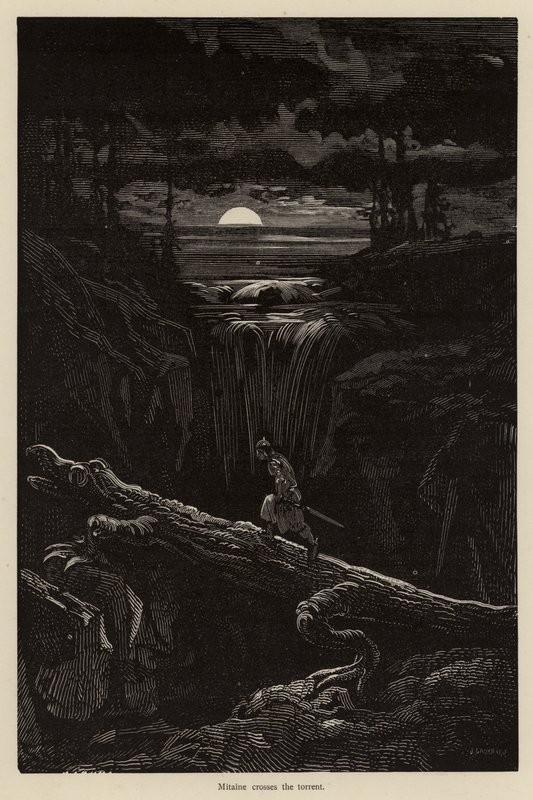 Mitaine crosses the torrent  by Gustave after Dore