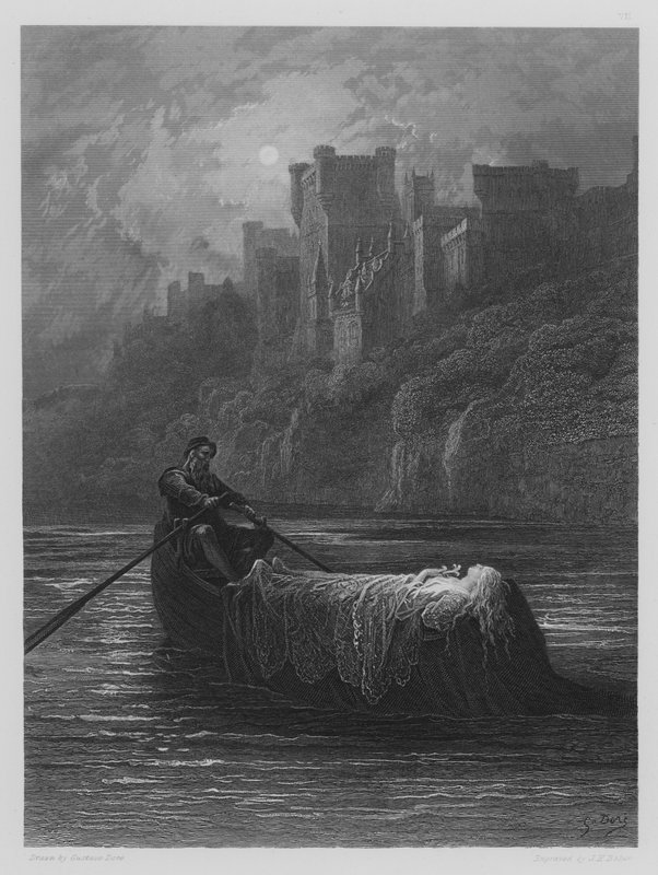 The Body of Elaine on its way to King Arthurs Palace  by Gustave after Dore