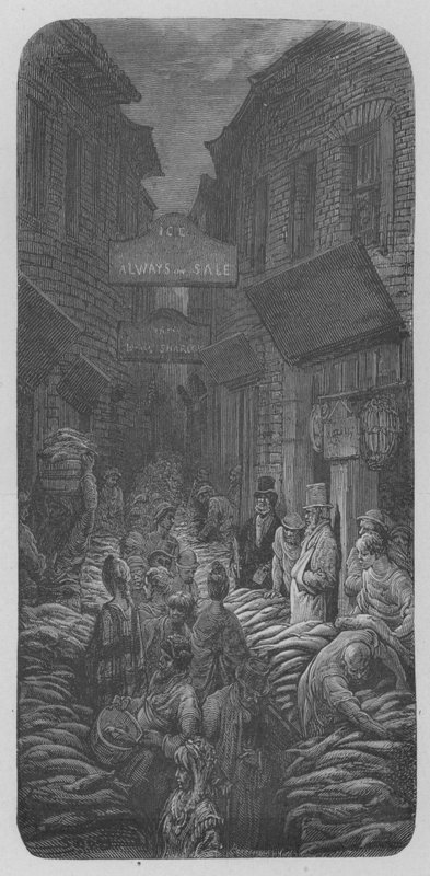 Lending fisksins við Billings-Gate turki by Gustave after Dore
