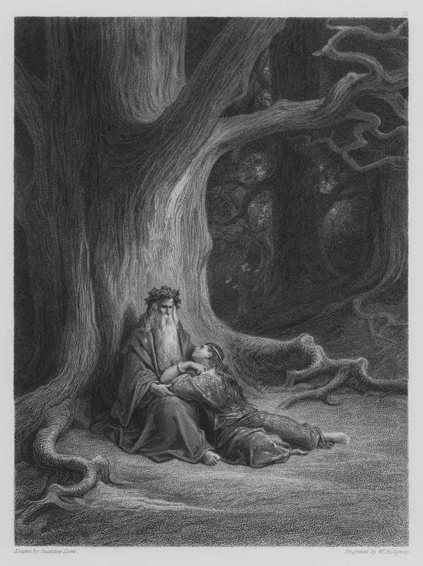 Vivien and Merlin repose  by Gustave after Dore