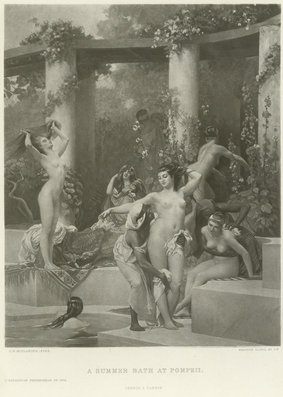 A summer bath at Pompeii (gravure) by Gustave Clarence Rodolphe Boulanger
