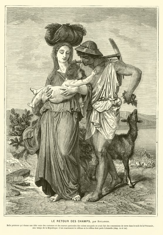 Tarlalarda geçen bir günün ardından eve dönen antik Roma köylüleri (gravür) by Gustave Clarence Rodolphe Boulanger
