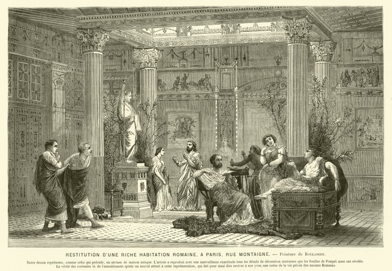 Zengin bir Romalı'nın evinin yeniden inşası, Rue Montaigne, Paris, Fransa (gravür) by Gustave Clarence Rodolphe Boulanger