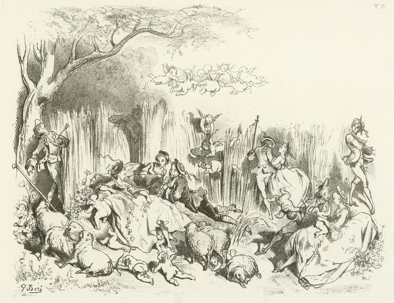 Louis XV altında bir Pastoral (gravür) by Gustave Dore