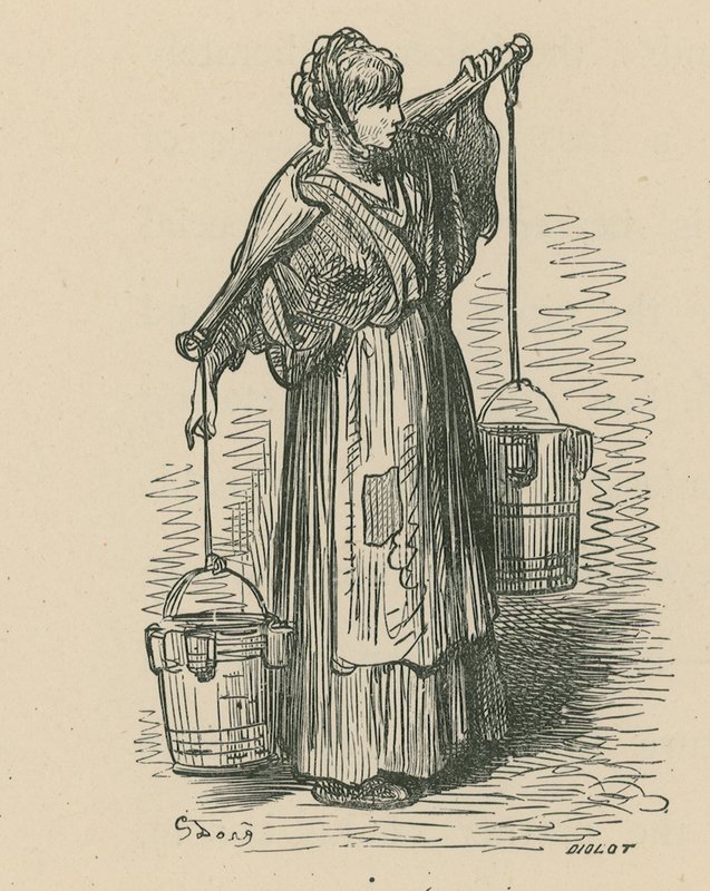 iki kova taşıyan bir kadın by Gustave Dore