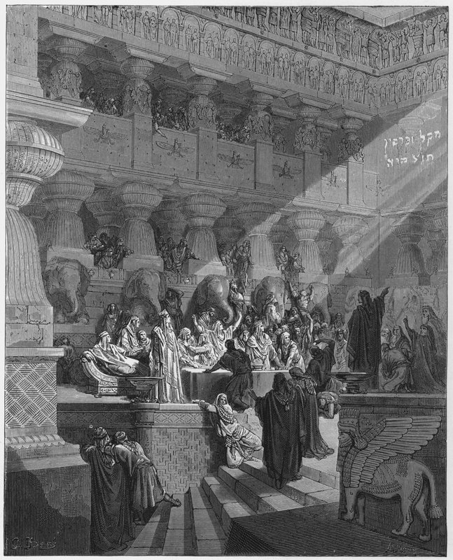 Gustave Dore İncil: Daniel duvardaki yazıyı yorumluyor by Gustave Dore
