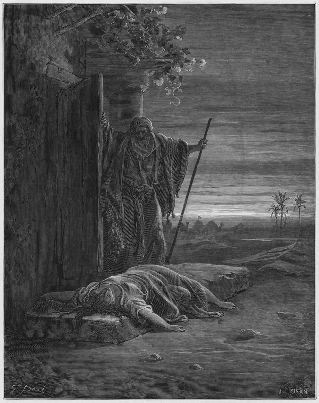 Gustave Dore İncil: Levili kadının cesedini buluyor by Gustave Dore