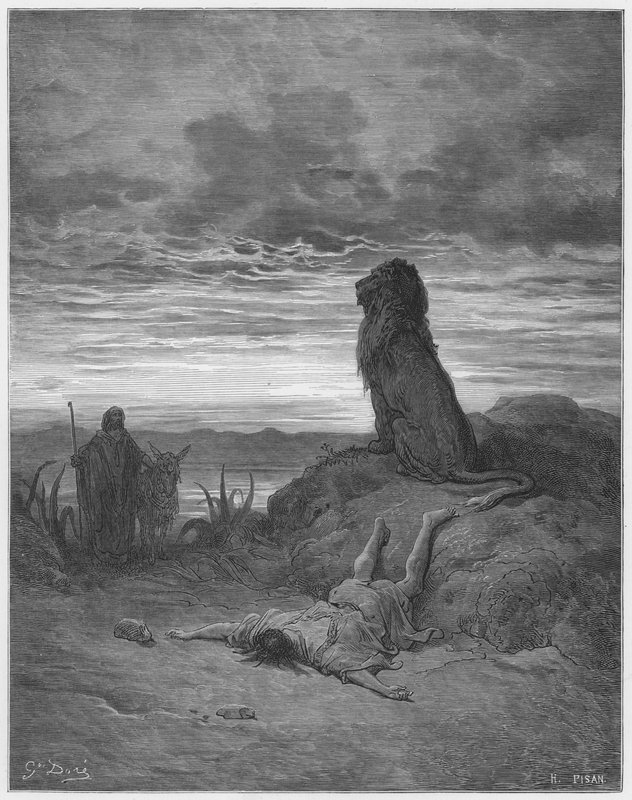 Gustave Dore İncil: Bir aslan tarafından öldürülen itaatsiz peygamber by Gustave Dore