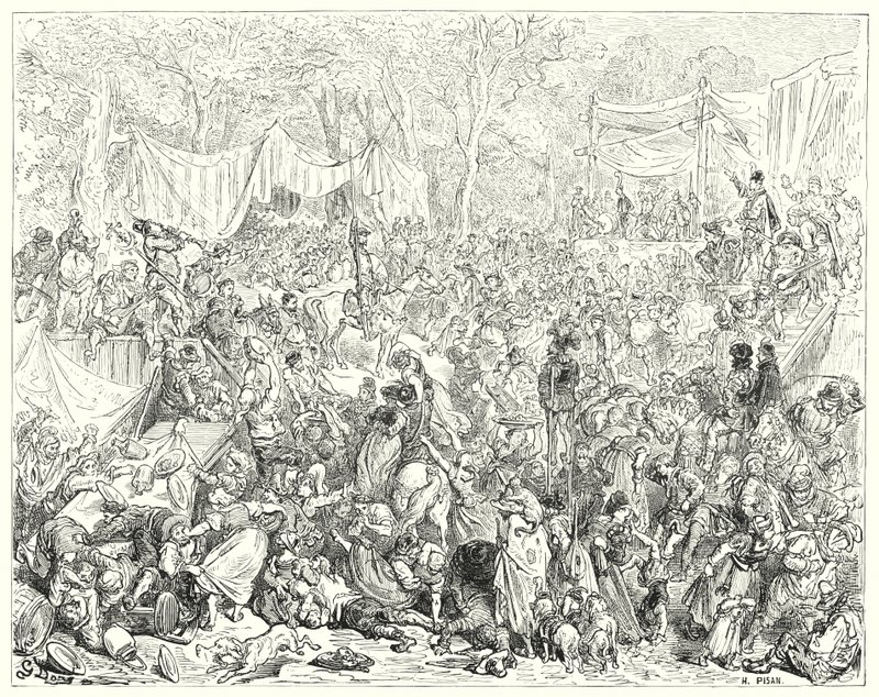 Gustave Dore'un Don Kişot'u: "Don Kişot'un Camacho ve Quiteria'nın düğününe gelişi" (gravür) by Gustave Dore