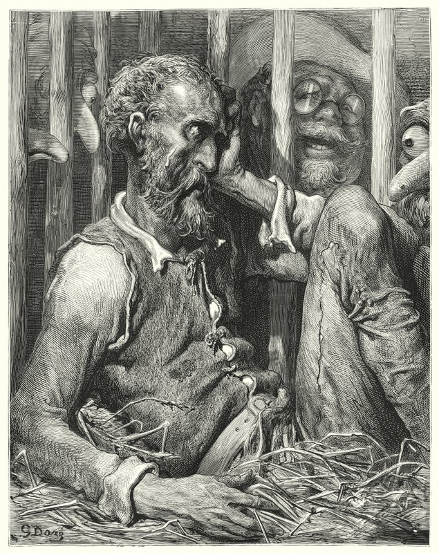 Gustave Dore'un Don Kişot'u: "Don Kişot, büyüsüne olduğu kadar onun tarzına da hayran değildi" (gravür) by Gustave Dore