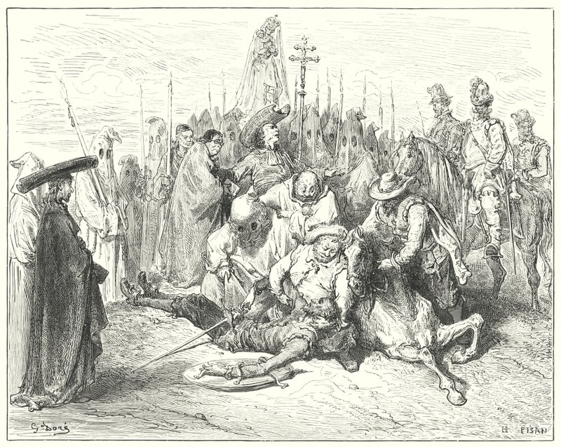 Gustave Dore'un Don Kişot'u: "Beyefendinin sesinin acıklı vurgusu sonunda Don Kişot'u kendine çağırdı" (gravür) by Gustave Dore