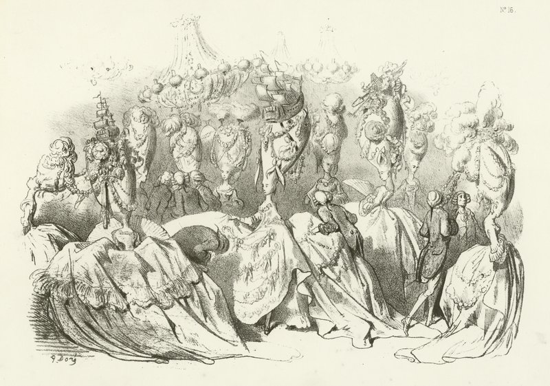Louis XVI (gravür) saltanatında baş elbiseler by Gustave Dore
