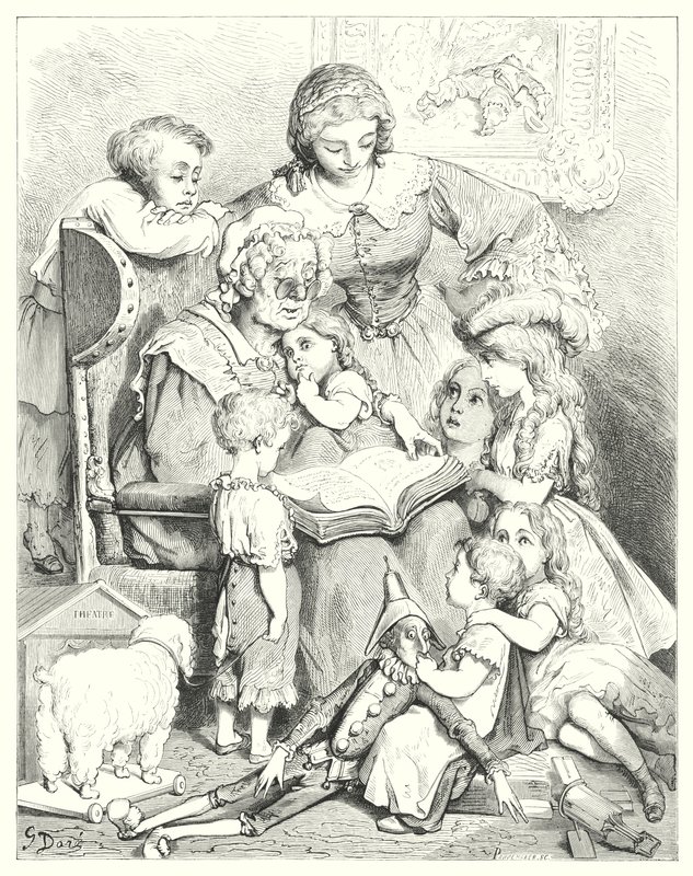 Aile hikayesi anlatımı (gravür) by Gustave Dore