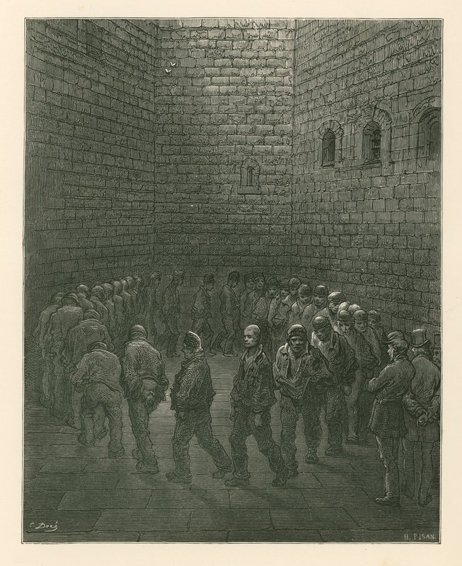 Newgate Hapishanesi egzersiz bahçesinde Mahkumlar by Gustave Dore