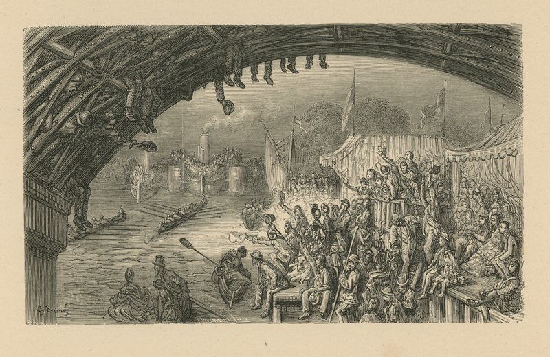 Bir tekne yarışını izleyen seyirciler by Gustave Dore