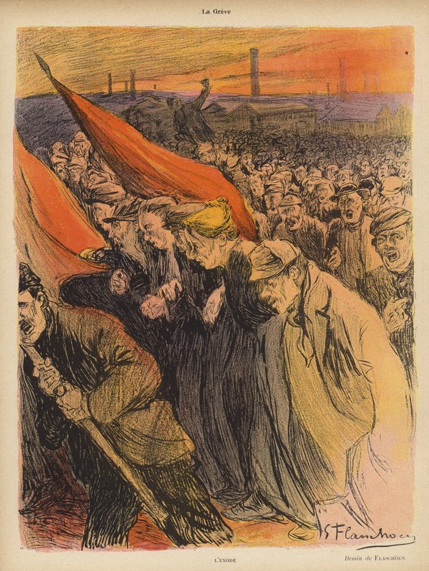 Endüstriyel grev: Exodus, c.1902 (renkli taş) by Gustave Flasschoen