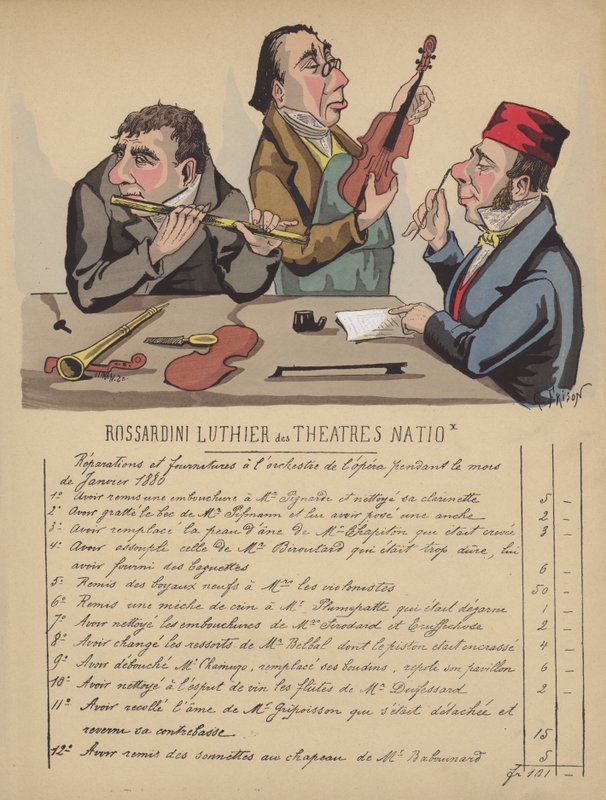 Opera orkestrası için müzik aletleri faturası (renkli taş) by Gustave Frison