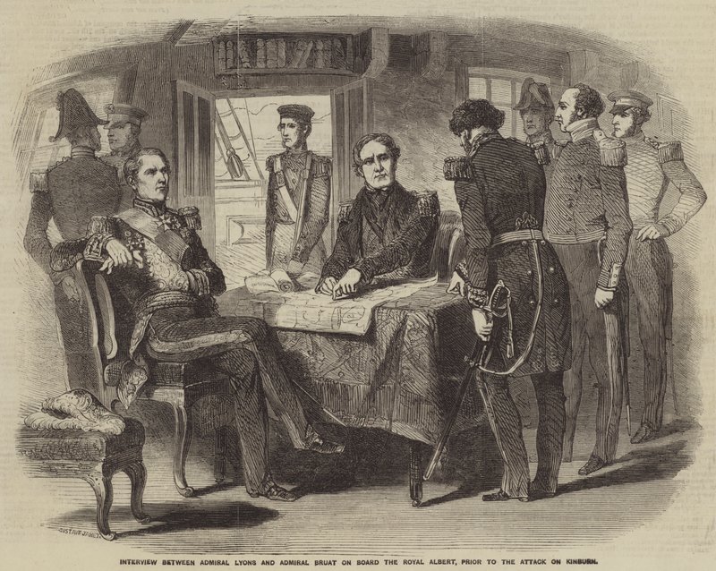 Amiral Lyons ve Amiral Bruat arasında Royal Albert Gemisinde, Kinburn Saldırısı öncesinde röportaj by Gustave Janet