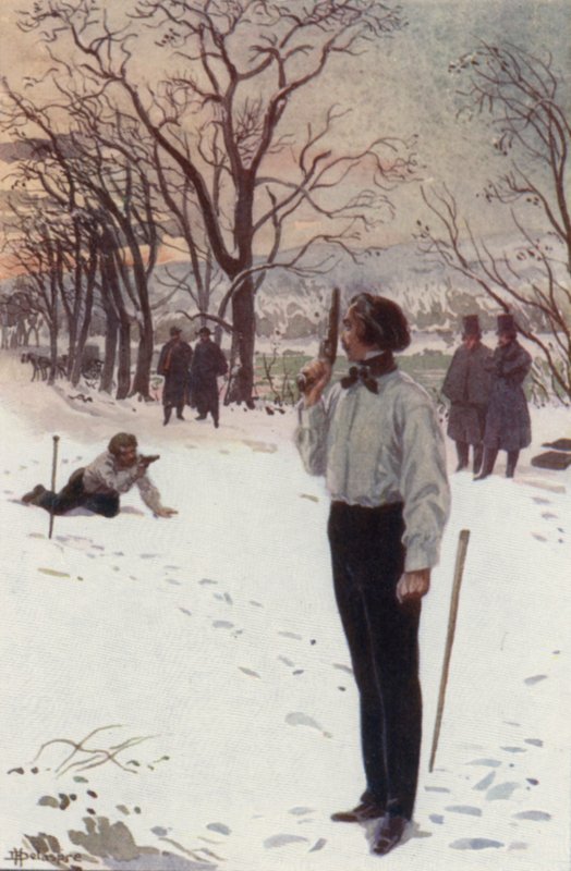 Henri, hareketsiz durmuş ve yüzünü tabancasıyla kapatmış bekliyordu (renkli lito) by H. Delaspre