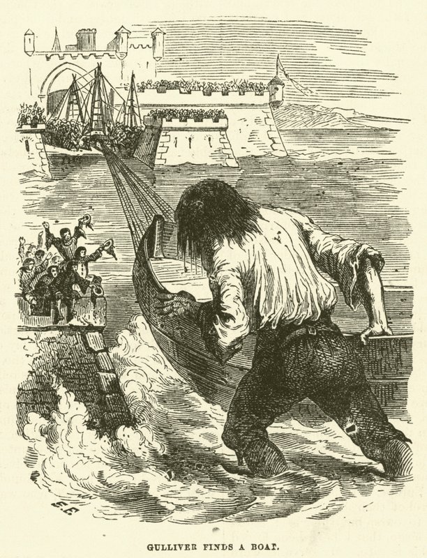 Gulliver bir tekne bulur (gravür) by after Hablot Knight Browne