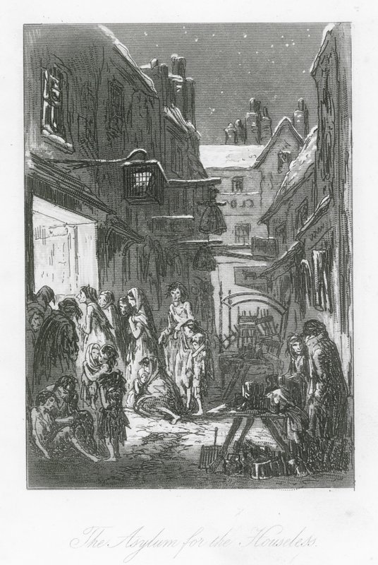 Londra sokakları: Evsizler için Sığınma Evi (gravür) by Hablot Knight (1815-92) Browne