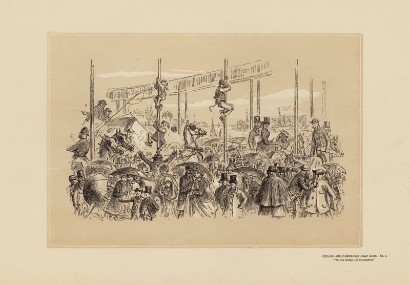 Oxford ve Cambridge Tekne Yarışı, No 3, Köprüde (gravür) by Hablot Knight (1815-92) Browne
