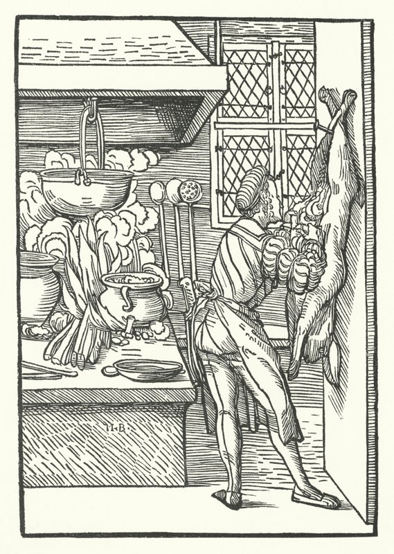 Bir tavşanı kesen bir aşçı (gravür) by Hans (after) Burgkmair