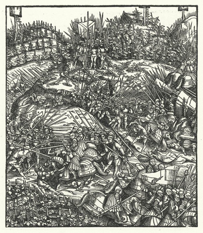 Avusturya Arşidükü Maximilian ve ordusu Fransızlarla savaşıyor by Hans (after) Burgkmair