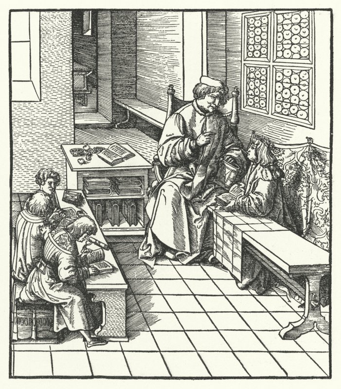 Avusturya Arşidükü Maximilian okulda çocukken (gravür) by Hans (after) Burgkmair