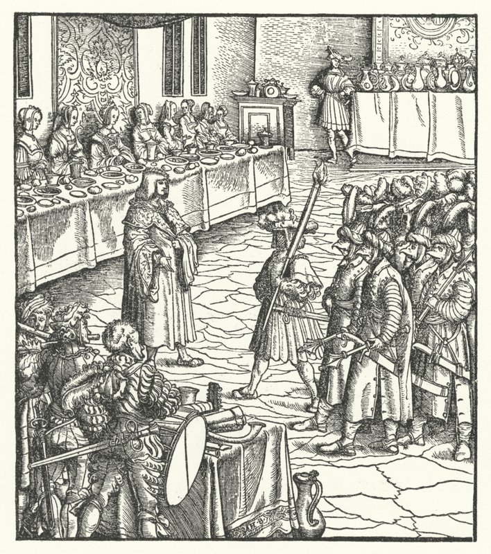 Avusturya Arşidükü Maximilian bir mumya oyununu yönetiyor (gravür) by Hans (after) Burgkmair