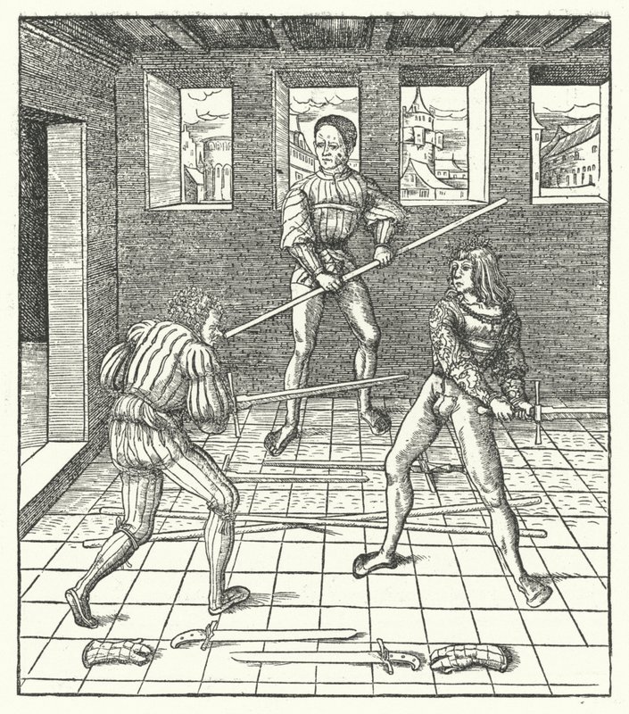 Avusturya Arşidükü Maximilian eskrim sanatını öğreniyor (gravür) by Hans (after) Burgkmair