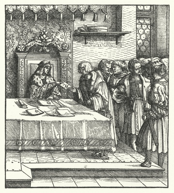 Avusturya Arşidükü Maximilian mektup yazıyor (gravür) by Hans (after) Burgkmair