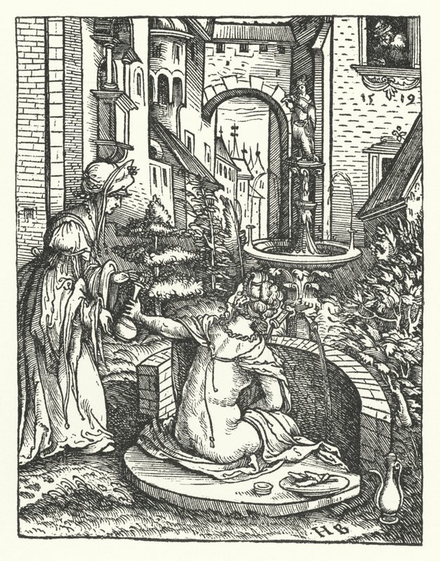 Bathsheba Banyosunda (gravür) by Hans (after) Burgkmair
