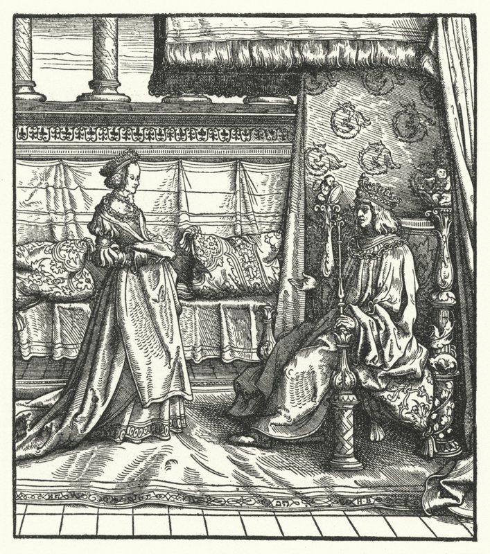 Cesur Charles, Burgonya Dükü, daha sonra 1477'de Kutsal Roma İmparatoru I. Maximilian ile evlenen kızı Mary ile (gravür) by Hans (after) Burgkmair