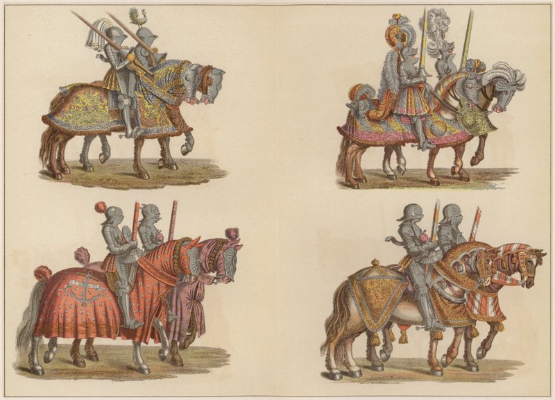 ಕುದುರೆಯ ಮೇಲೆ ನೈಟ್ಸ್ (ಬಣ್ಣ ಲಿಥೋ) ಟರ್ಕಿ by Hans (after) Burgkmair