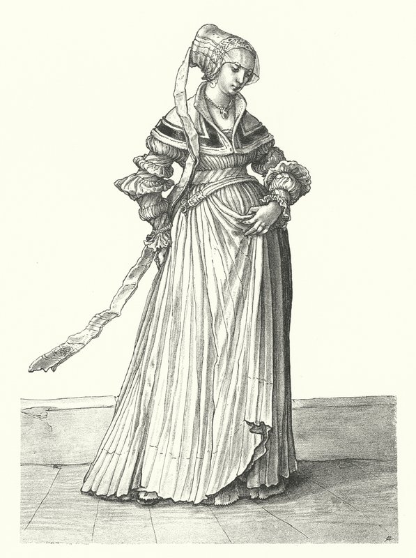 Baselli bir kadın kostümü (gravür) by Hans (after) Holbein the Younger