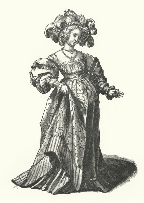 Baselli bir kadın kostümü (gravür) by Hans (after) Holbein the Younger