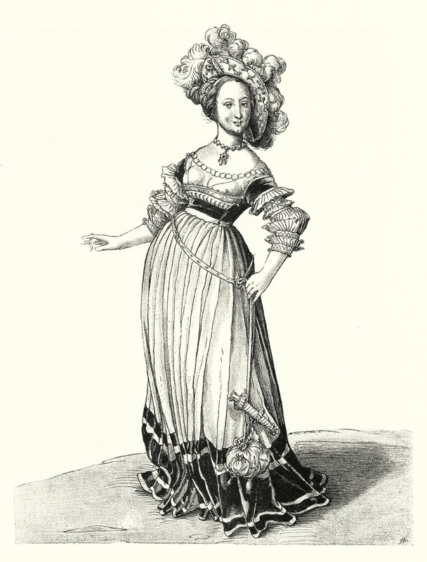 Baselli bir kadın kostümü (gravür) by Hans (after) Holbein the Younger