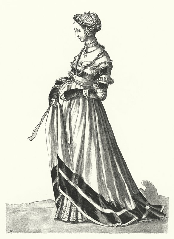 Baselli bir kadın kostümü (gravür) by Hans (after) Holbein the Younger