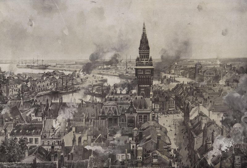 Dunkirk bombardımanı (lito) by Hans W. (after) Schmidt
