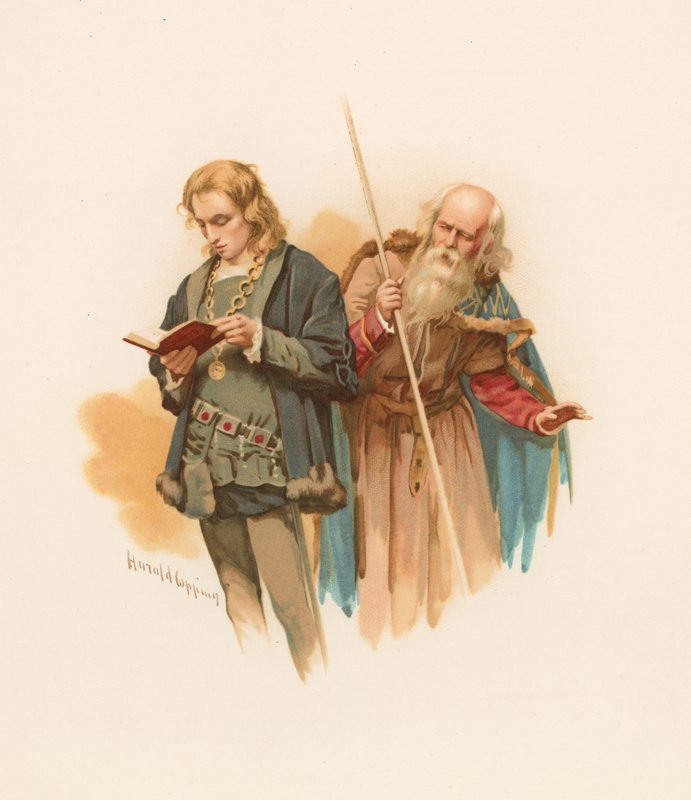 Hamlet okuma, arkasında Polonius ile by Harold Copping