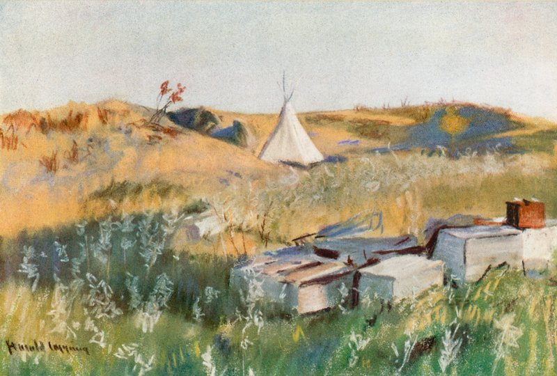 Indian burial ground, Blackfoot Reservation, Alberta by Harold Copping