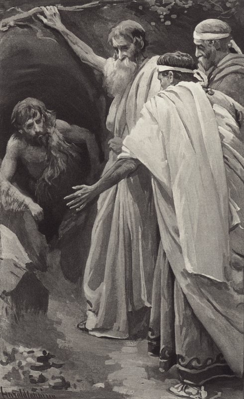Şimdi ona içtenlikle yalvarıyorlar, gözyaşlarıyla ona yalvarıyorlar, geri dönüp o şehri kurtarması için. by Harold Copping