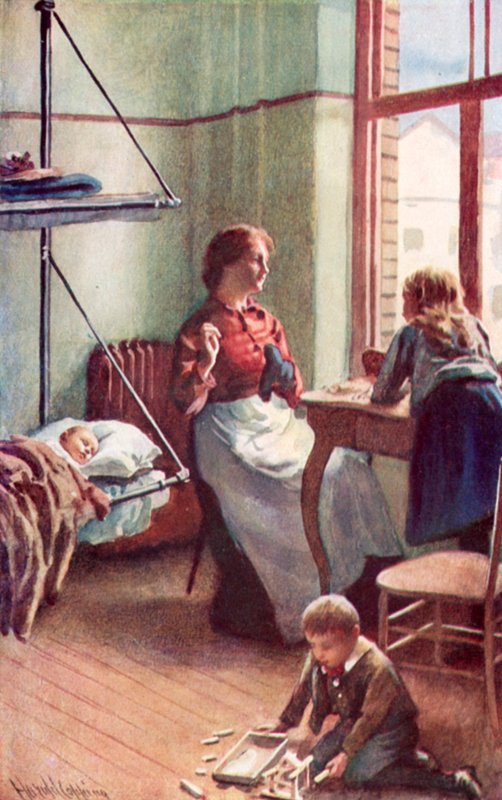 Açık kapılar bize iç huzurun, Hükümetin ücretsiz otelinde bir oturma odasının kısa bir anını verdi mi? by Harold Copping