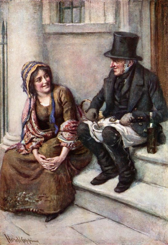 Trotty Veck ve kızı Meg (renkli taş) by Harold Copping