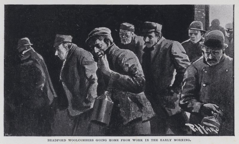 Bradford Woolcombers sabahın erken saatlerinde işten eve gidiyor (s/b fotoğraf) by Harold Hume Piffard