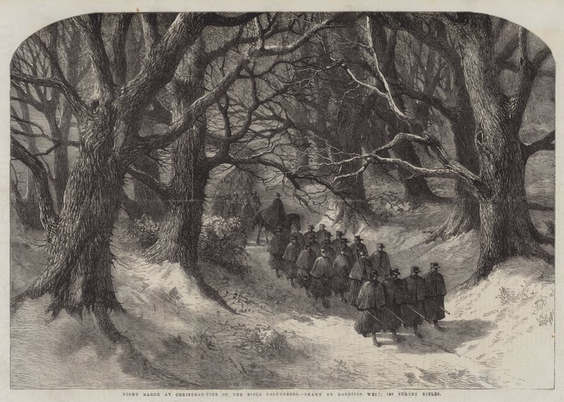 Tüfek Gönüllülerinin Noel Gelgitinde Gece Yürüyüşü, 1. Surrey Tüfekler by Harrison William Weir